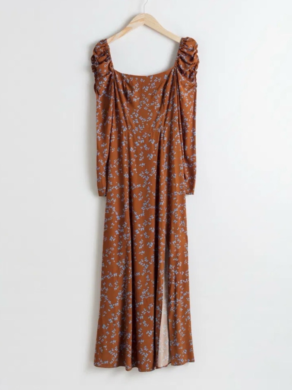 & Other Stories Ruched Floral Maxi Dress Brown Cottagecore Long Sleeve 6